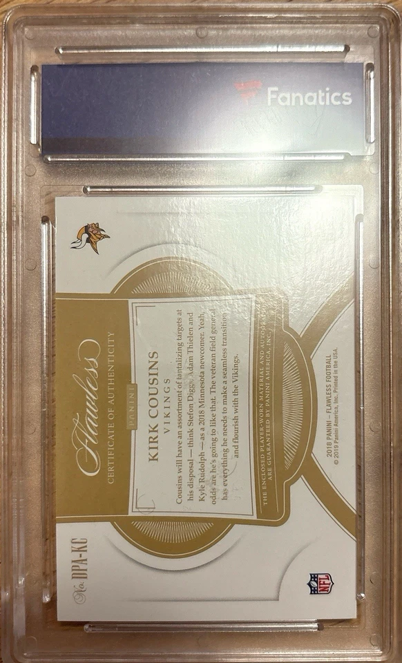 Kirk Cousins 2018 Panini Flawless Signed Card Patch 3/5 Minnesota Vikings - Image 2 of 2