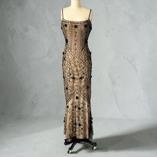 Celest  Beverly Hills Couture Vintage Nude Black Beaded Evening Art Deco Gown