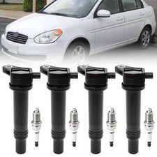 4Pack Ignition Coil  Iridium Spark Plugs For 2006-2011 Hyundai Accent Kia Rio5