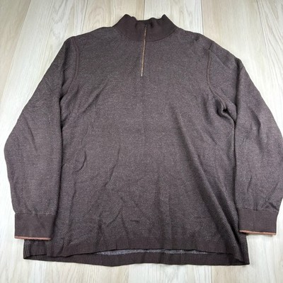 Robert Graham Mens Brown Long Sleeve Quarter Zip Knit Pullover Sweater Size XL