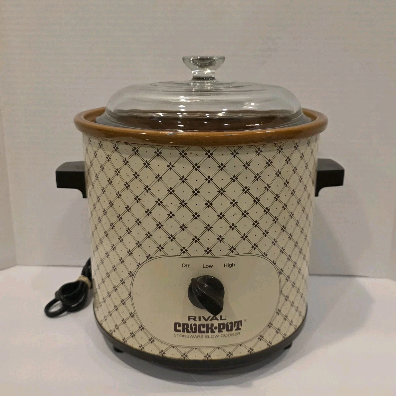 Vtg Rival Crock-Pot Stoneware Slow Cooker 3.5 QT Retro Pattern Tested 3100/2