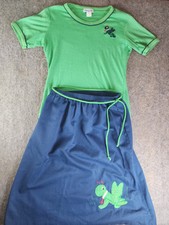 Vintage 70s Cherry Hill Shirt Skirt Green Grasshopper Sz Large Distressed