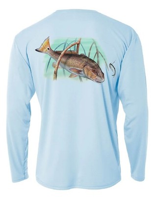 Long sleeve microfiber UPF 50 fishing and boating sun shirt quick dry redfish