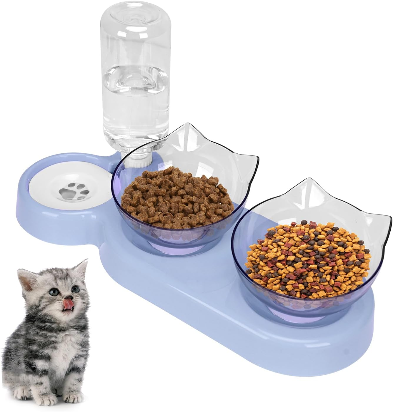 Tilted 15° Cat Bowl, Detachable Adjustable Cat Food Bowl with Stand, Cat Floatin