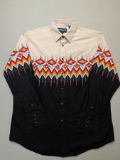 Panhandle Aztec Border Shirt Men  s Large Long-Sleeve Pearl Snap Cowboy Western