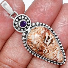 Rosetta Picture Jasper & Amethyst 925 Sterling Silver Pendant Jewelry P-1500