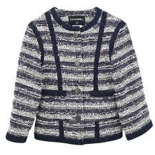 Chanel Single Breasted Collarless Tweed Jacket Navy P45580V33648 #34 178472