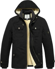 WenVen Men's Winter Sherpa Parka Mid Length Thicken Military Style Warm Jacket