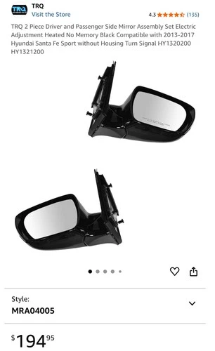 TRQ MRA04005 Power Side View Mirrors For Hyundai Santa Fe Sport 13-16 LH OR RH