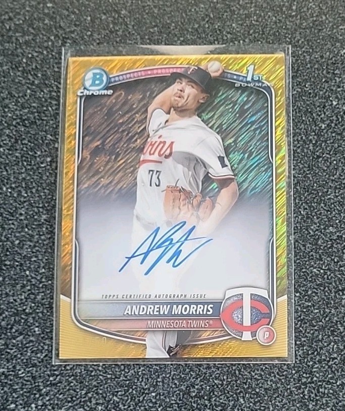 ANDREW MORRIS 2025 BOWMAN CHROME PROSPECT AUTO GOLD SHIMMER/50 TWINS #CPA-AMO