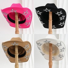 Cowgirl Hat Cowboy Rhinestone Women Rhinestone Star Brim Hat for Party Concert