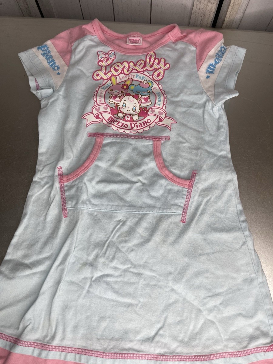 Mezzo Piano Short Sleeve One Piece Dress Pastel Pink Blue 110CM