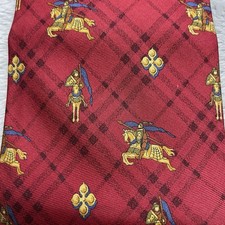 Vtg Burberrys Mens Silk Equestrian Tie Burgundy Gold Prorsum Horse Knight Italy