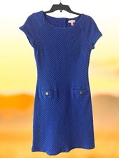 Lilly Pulitzer Blue Coco Cotton Textured Shift Short Stretch Dress size Large