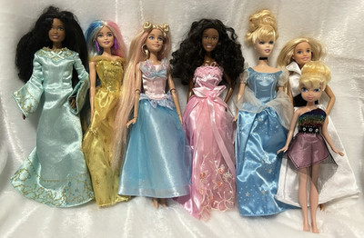 7 Barbie Lot Extra Disney Tinkerbell Cinderella Brooklyn Long Swan Lake Dress