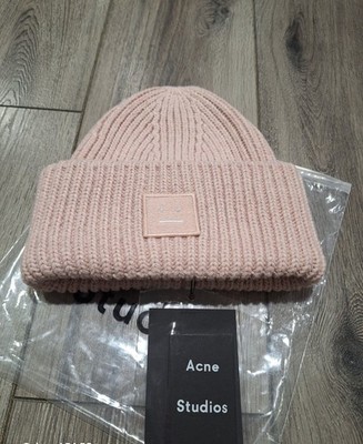 Acne Studios Beanie Royal Smile Ivory Face Large Face Logo Hat New