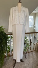 Vtg Rimini by Shaw Beaded Ivory Sheath Evening Gown w Bolero Jacket Formal sz 14