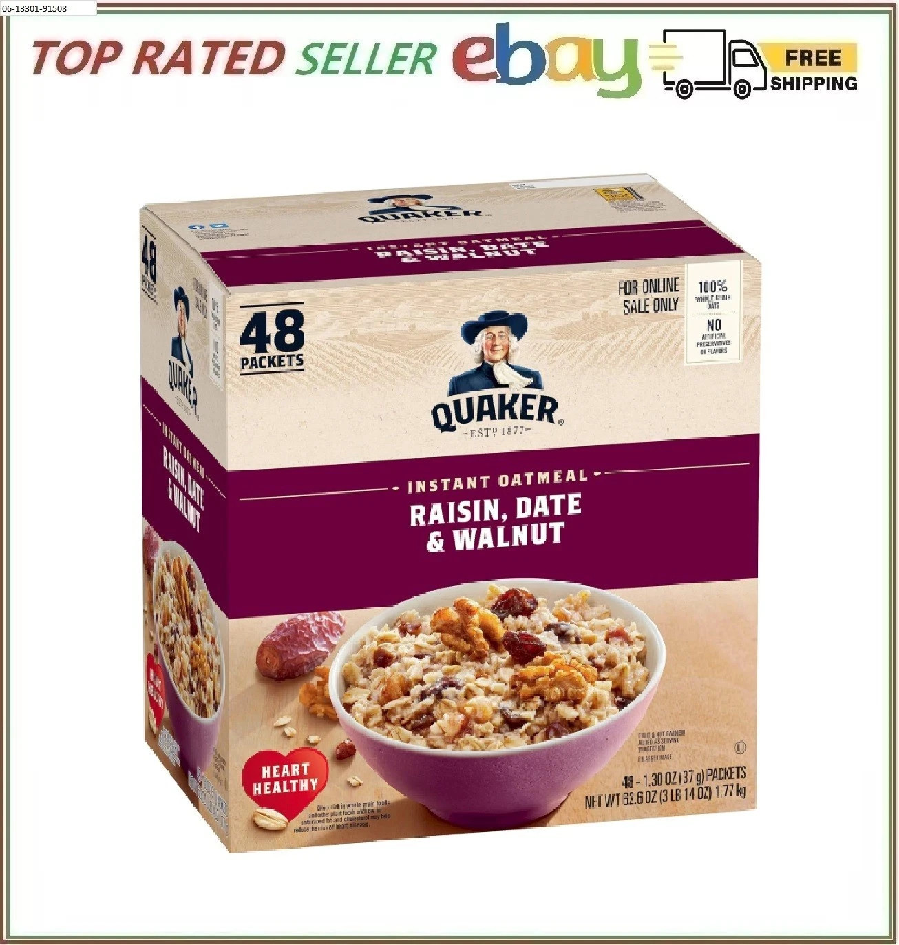 Quaker Instant Oatmeal, Raisin, Date and Walnut, Individual Packets, 1.30 Ounce