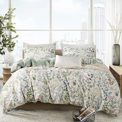 King Size 100% Cotton Floral Duvet Cover Set, 3 Pieces (1 Duvet Cover + 2 Pil...