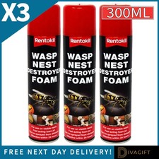 3 x RENTOKIL WASP NEST DESTROYER FOAM 300ML FAST ACTING EFFECTIVE WITHIN 24 HRS