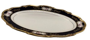 Reichenbach Echt Kobalt  13” Oval Platter Germany 24 K Gold Trim