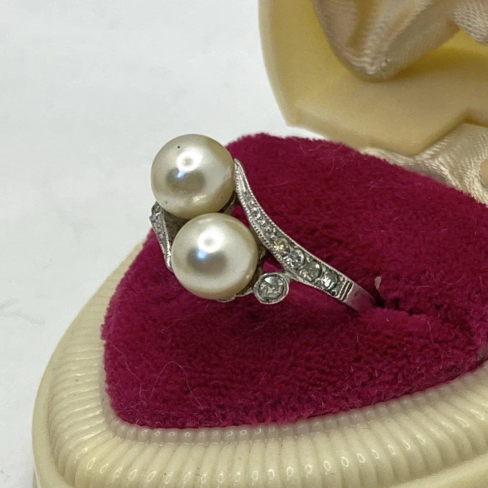 ANILLO DE PERLAS DE IMITACIÓN TOI & MOI BYPASS ESTERLINAS ABEDULES ANTIGUOS 3,1 G TALLA 7,5 CON CAJA Foto 2 de 4