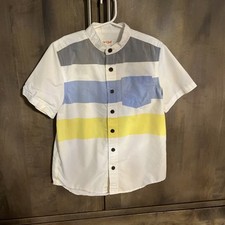 CAT JACK BOYS SHORT SLEEVE WHITE BLUE YELLOW BUTTON UP SHIRT SIZE M 8-10
