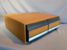 Vintage 24 VHS Tape Holder 2 Drawer Cabinet Storage Case VCR Wood Grain 80's