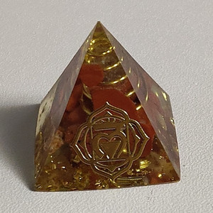 Orgonite Pyramid Crystal Healing w/ Copper Coil, Orange Chips