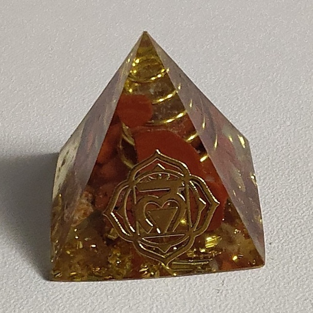 Orgonite Pyramid Crystal Healing w/ Copper Coil, Orange Chips
