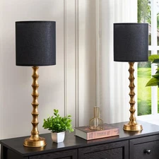 30.5" Gold Buffet Lamps Set of 2 with Black Shade, Buffet Table Lamps Set of ...