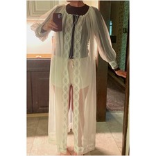 VTG 50s Miss Elaine White Blue Peignoir Sheer Robe Bridal Something Blue White