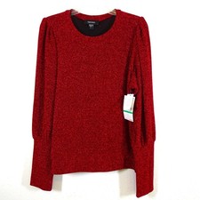 Karen Kane Sparkle Top Women's Size L Red Holiday Long Sleeve Made in USA