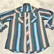 Wrangler Shirt Mens 18x37 XXL Pearl Snap Button 90s Vintage Western Made in USA