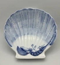 Vintage Artland Ocean Blue Seafood Ceramic Scallop Shell Bowl