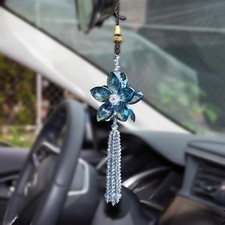 Adjustable Crystal Flower Rearview Mirror Pendant - Dazzling Blue Charm for Cars