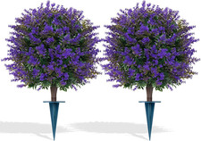 Artificial Lavender Topiary Ball for Outdoors, Set of 2 Boxwood Plant Tree With