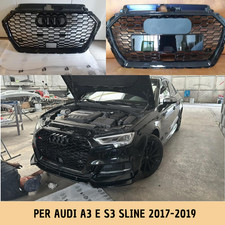 ✅ GRIGLIA FRONTALE PER Audi A3 E S3 Sline 2017-2019 [STILE RS3] -  NERO LUCIDO