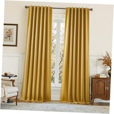 100 Blackout Faux Silk Curtains,Noise Reduction 52"W x 96"L Pack of 2 Gold