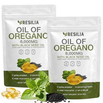 Resilia Oil of Oregano 6000mg with Black Seed Oil Softgels   60 Capsules