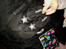 Betsey Johnson Women  s Black Rhinestone Thong Sandals Slip-On Size 8