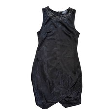 ASTR The Label Women's Mini Dress M Black Beaded Neck Sleeveless Evening Party
