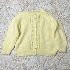 Vintage 1960s Baby Girl 2t Yellow Knitted Cardigan Sweater