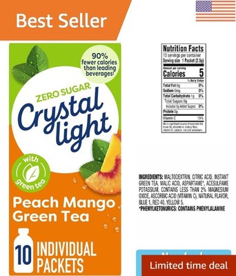Refreshing Peach Mango Green Tea Drink Mix, 10 Packets, Zero Sugar & Gluten-Free