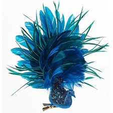 Kurt Adler Clip-On Christmas Tree Ornaments, Blue Peacock with Glitter, 8"