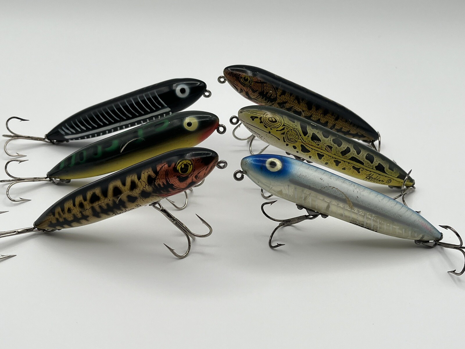 Lot of 6 Heddon Zara Spook Topwater Fishing Lures Black Shore Lot
