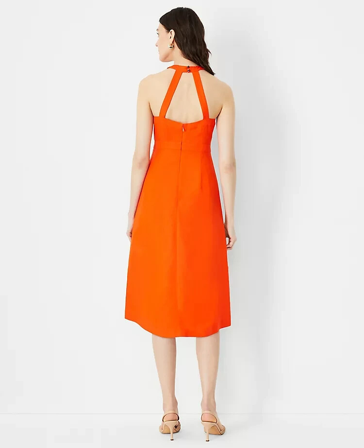 NEW $170 Ann Taylor Linen Blend Halter Flare dress orange sz