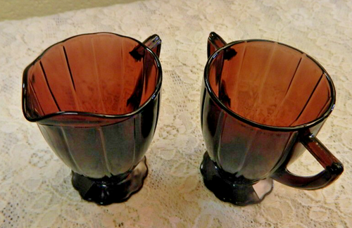 Vintage Hazel Atlas Purple Amethyst Art Deco Glass Cream Sugar Set - Picture 2 of 6
