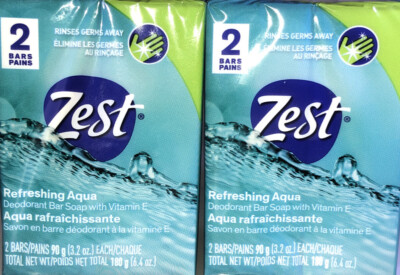 Zest Refreshing Aqua Antibacterial Deodorant Soap 2-2ct Pk=4Bar