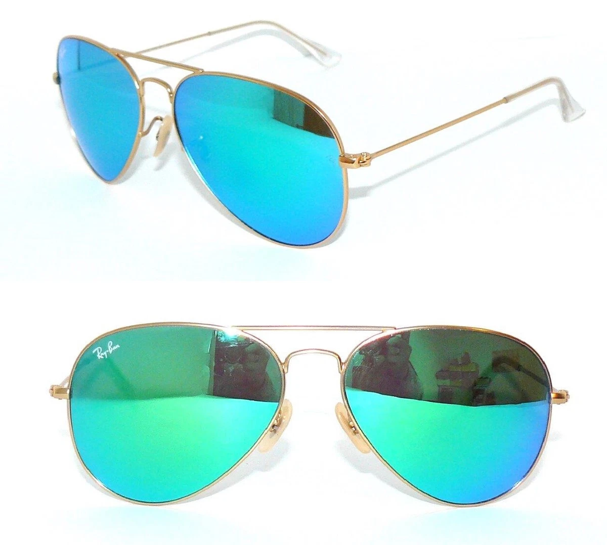 Ray Ban SONNENBRILLE GOLD GRÜN SPIEGEL RB 3025 112/19 58 AVIATOR 3026 BRILLE BAG